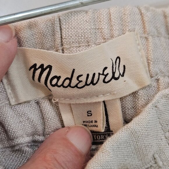 Madewell Linen Blend Pleated Tapered Pants Small Beige Elastic Waist - Picture 5 of 10